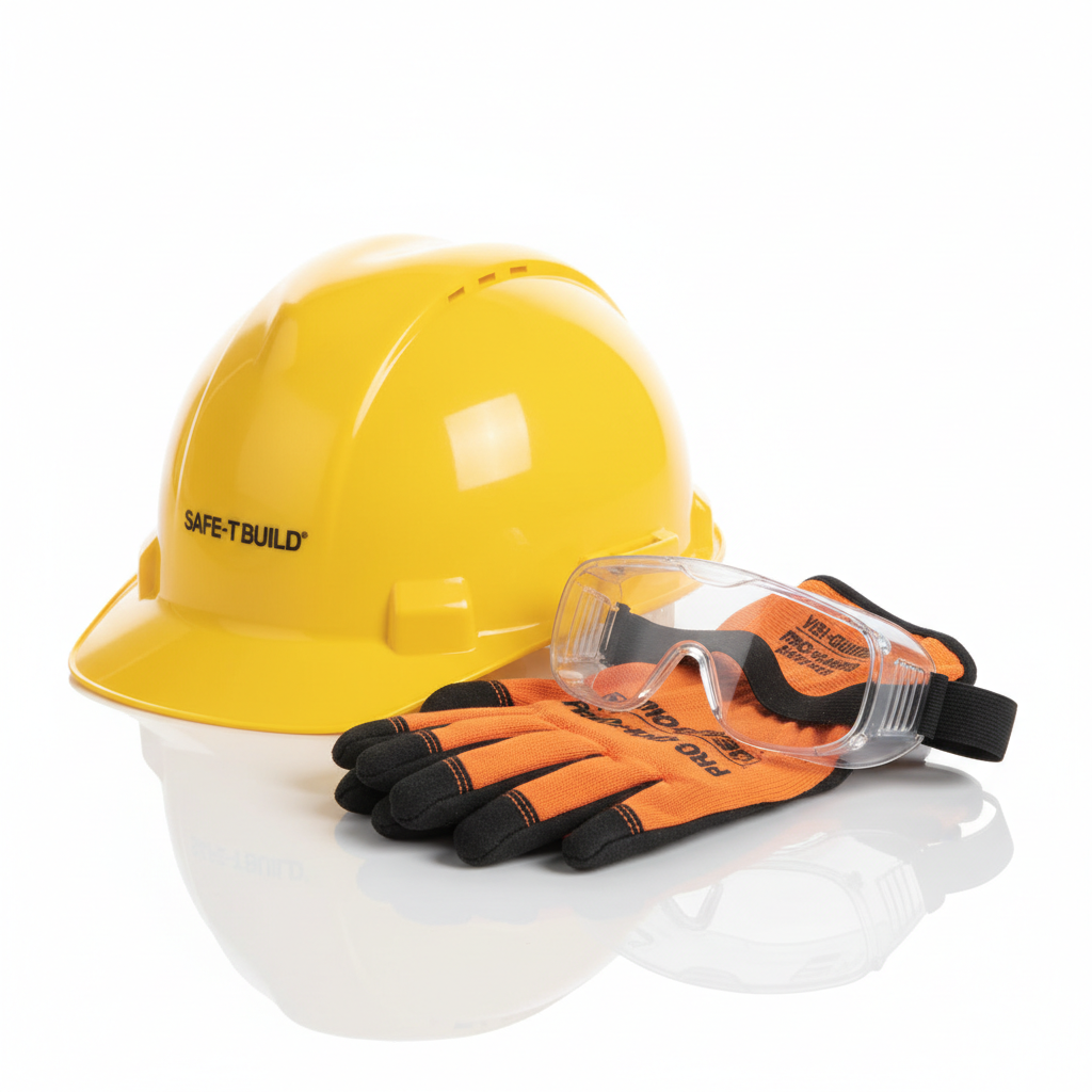 Kit de seguridad industrial sobre fondo blanco