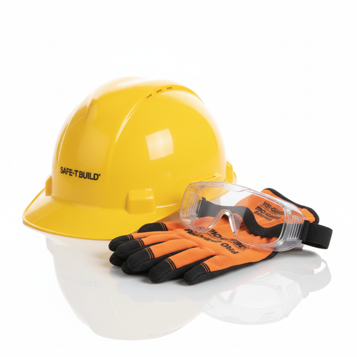 Kit de seguridad industrial sobre fondo blanco